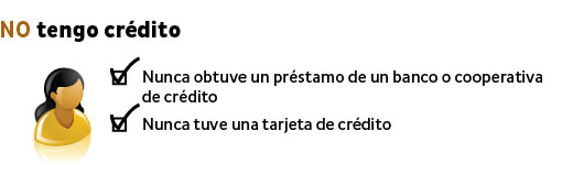 No tengo crédito. Nunca obtuve un préstamo de un banco o cooperativa de crédito. Nunca tuve una tarjeta de crédito.